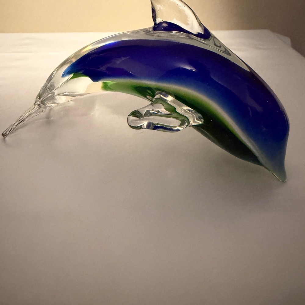 Source Unknown Glass Dolphin Sculpture - Blue and Green